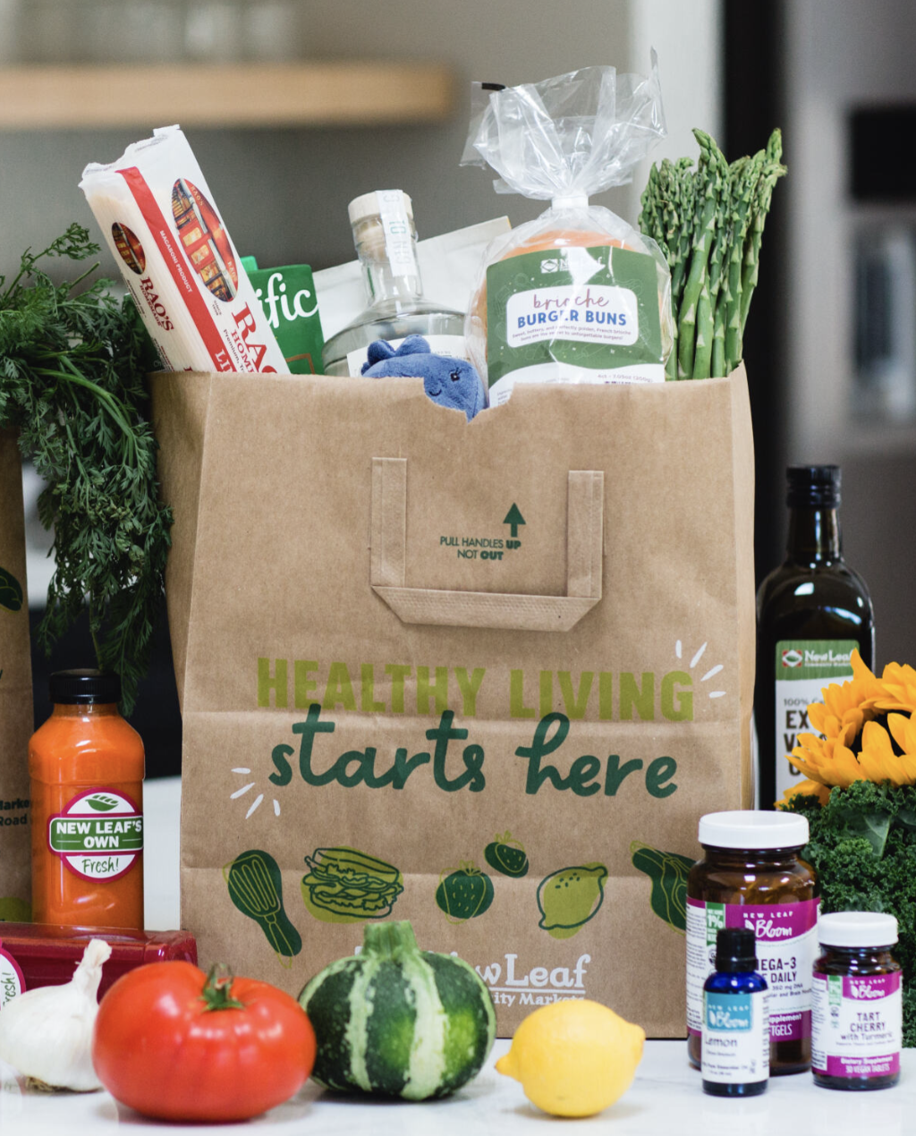 groceries in a "greater good" bag